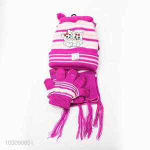 Wholesale Cat Printing Winter Warm Cap and Scarf and Gloves for Children