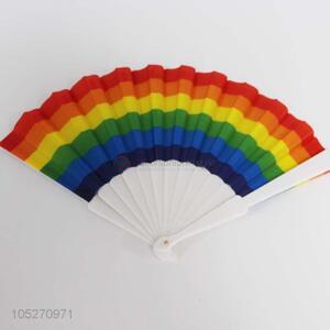 Hot selling plastic folding hand fan with rainbow printing