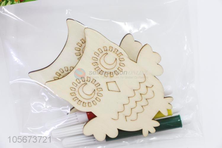 New Design Owl Shape Wooden DIY Coloring Ornament Kit