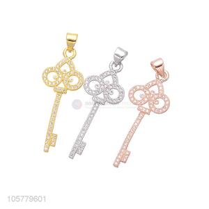 New Arrival Key Shape Copper Necklace Pendant With Inlay Zircon