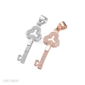 Latest Key Shape Inlay Zircon Necklace Pendant Copper Accessories