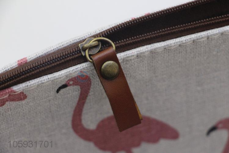 Low Price Lovely Flamingo Cotton and Linen Portable File Bag