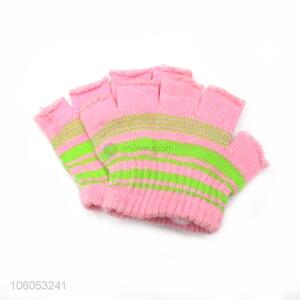 Cute knitting winter warm half finger gloves for kids