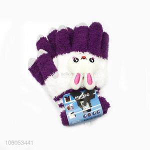 Novelty cute children feather yarns knitted warm winter gloves