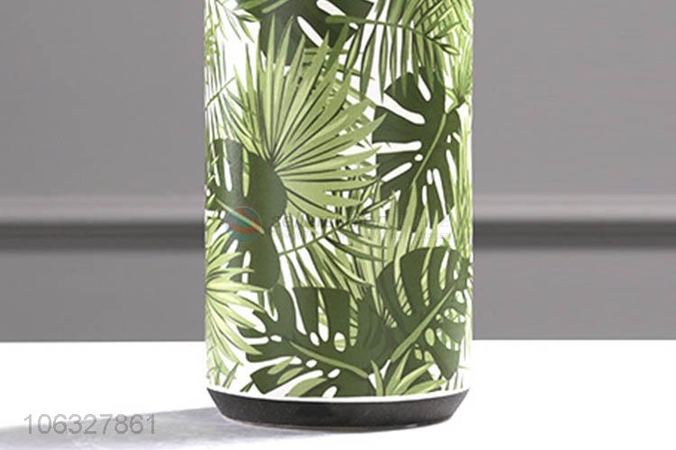 Creative design green leaf printed ceramic glass candle holder