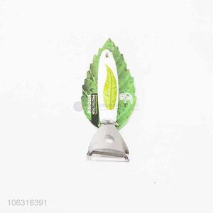 Promotional stainless steel vegetable peeler with green leaf printed handle