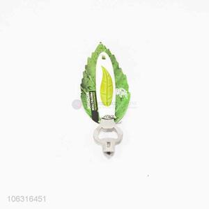 Household use stainless steel opener with green leaf printed handle
