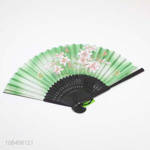 Good quality beautiful flower printed bamboo hand fans