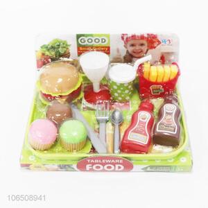Promotional kids plastic hamburger cake set toy fast food toys