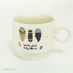 China supplier colorful feather pattern ceramic cup fashion drinkware
