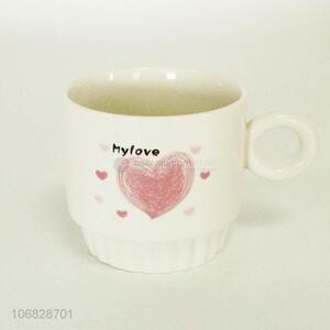 Best selling pink heart pattern ceramic cup fashion drinkware