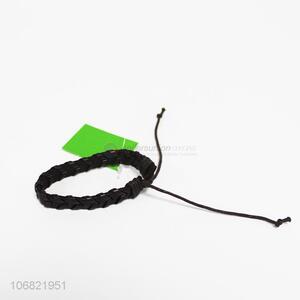 Hot sale adjustable braided genuine leather bracelet for adults
