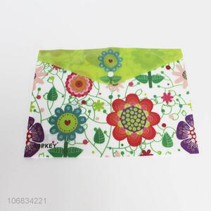 Good Quality Flowers Pattern Plastic File Bag With Snap Button