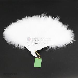 Wholesale wedding showgirl dance white folding feather hand fans