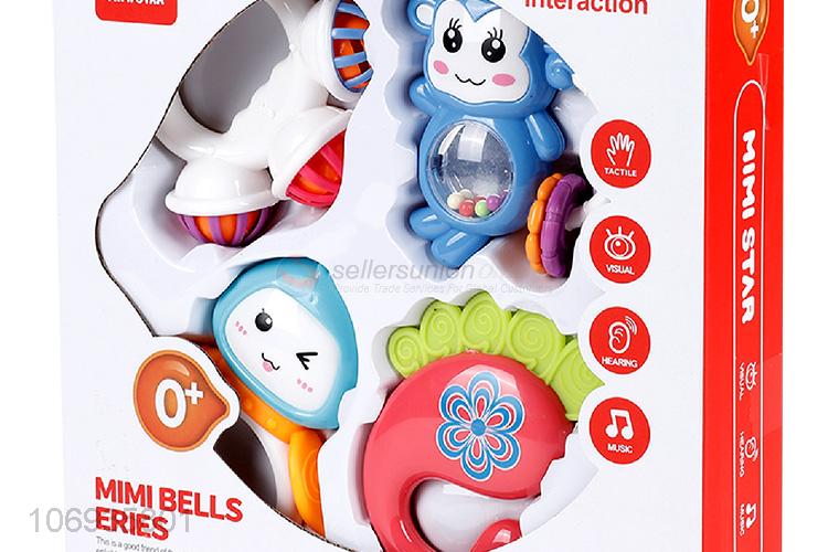 Factory Sell Cartoon Hand Bell Toy Baby Rattle Set Shaking Plastic Toys Set