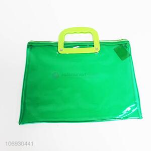 Premium quality green zipper plastic file bag with handle