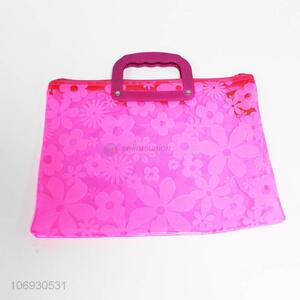 Factory sell zipper transparent plastic file bag with handle