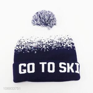 Hot sale men's fashion letters knitting beanie hat with pom pom
