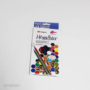 Hot selling non-toxic 12pcs hexagonal wooden color pencils