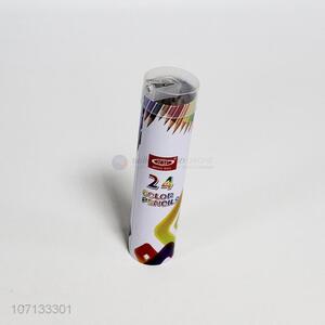 New products kids drawing 24 colors wooden color pencils in iron barrel