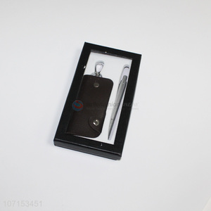 Reasonable price men business gift set pu leather key holder bag and pen set