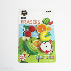 Hot selling 4 pieces 3D fruit shape tpr erasers children stationery