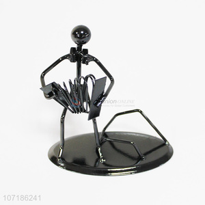 Good quality office and home decor black metal music man pen holder iron art crafts