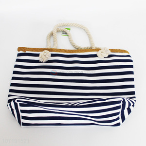 Factory sell durable blue white striped waterproof rope tote canvas beach bag