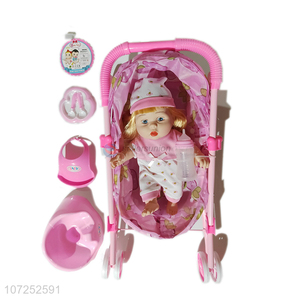 Factory Sell Soft Plastic Vinyl Reborn Baby Doll Stroller Toy For Girls