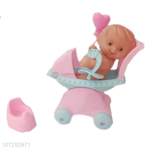 Cheap Vinyl Doll With Cart Toy Set Pretend Play Toy Baby Trolley