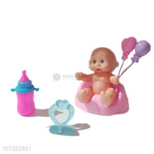 Unique Design Vinyl Baby Doll Toy With Feeder Bottle And Toilet