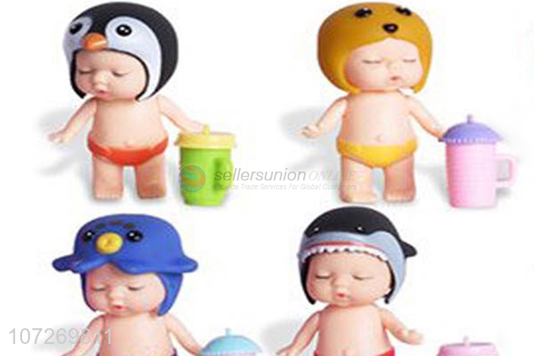 Cute design 3.5 inch vinyl sleeping baby doll drinking and peeing infant doll