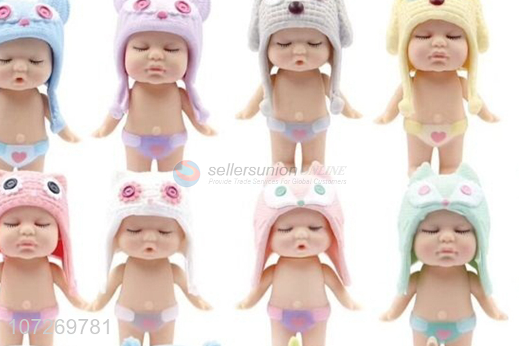 Attractive design lovely soft 3.5 inch reborn sleeping baby doll with cap