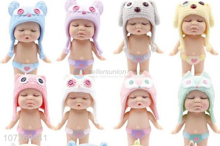 Latest style lovely soft 3.5 inch reborn sleeping baby doll with cap