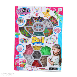 New Fashion Girls Diy Jewelry Toys 2 In 1 Kids Decorate Beads Toy Set