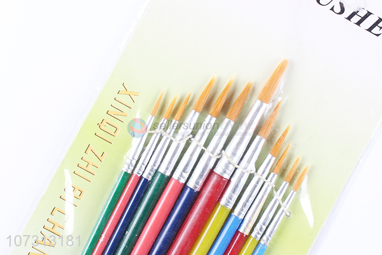 Wholesale custom art tools 12pcs plastic handle watercolor painting brush oil paintbrush