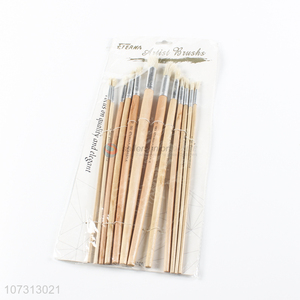 Popular design art tools 12pcs wooden handle watercolor painting brush oil paintbrush