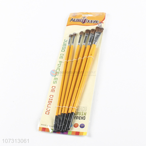 Good sale art tools 6pcs watercolor wooden handle painting brush oil paintbrush