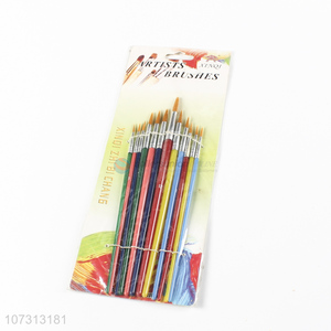 Wholesale custom art tools 12pcs plastic handle watercolor painting brush oil paintbrush