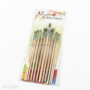 Hot selling art supplies 12pcs wooden handle painting brush watercolor paintbrush