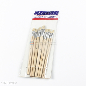 China supplier art tools 9pcs wooden handle watercolor painting brush oil paintbrush