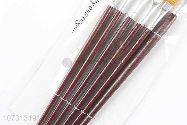 Competitive price art supplies 6pcs wooden handle painting brush watercolor paintbrush