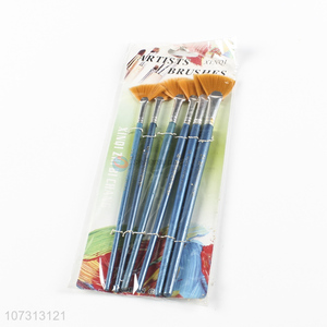 Factory wholesale art tools 6pcs wooden handle watercolor painting brush oil paintbrush