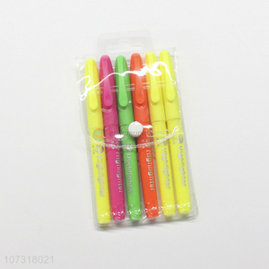 Good sale 6pcs fluorescent colors quick-dry plastic highlighter pen