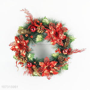 Promotional newest hanging pinecone Christmas wreath for home decor