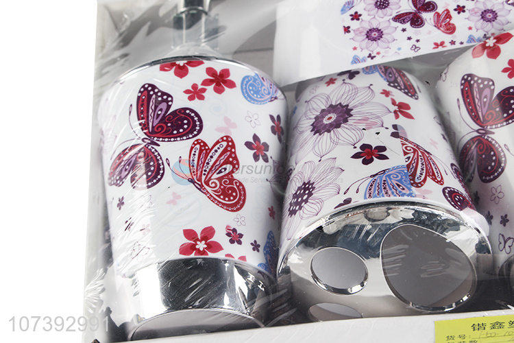 Wholesale Butterfly Pattern Plastic Bathroom Accessories Set 4 Piece Bath Set