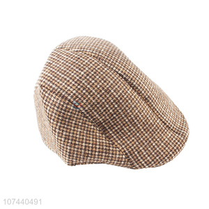 Hot sale adults winter hat houndstooth woolen peaked cap