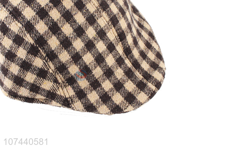 Good quality fashion plaid winter hats woolen peaked cap