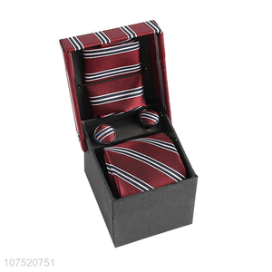 Promotional stripe pattern men's bow tie necktie and cufflinks set