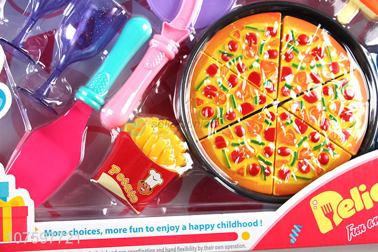 Low price kids pretend play toy plastic pizza and tableware set toy
